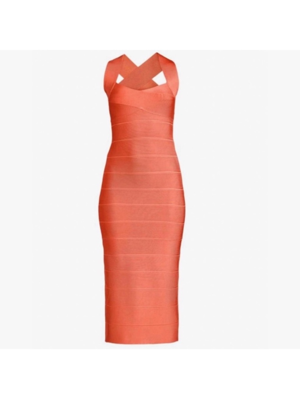 Sexy Herve Leger Paris Coral Bandage Cross Strap Midi Dress - Picture 5 of 7